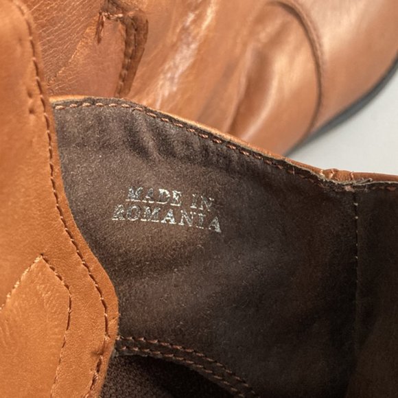 Aldo Caramel Brown Leather Boots, Western Almond Toe Heeled Cowboy Boots, sz 36 - Picture 5 of 7